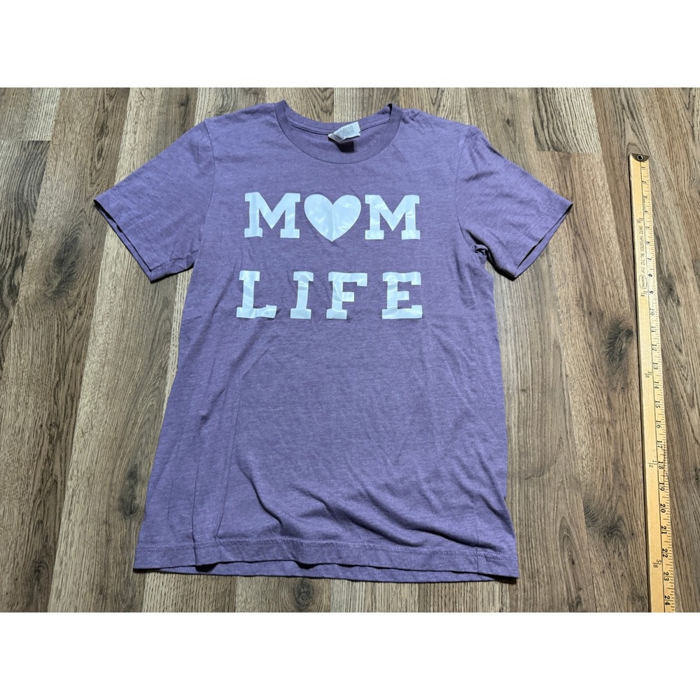 Bella+Canvas Shirt Womens Size S Purple Graphic Mom Life Short Sleeve Crew Neck